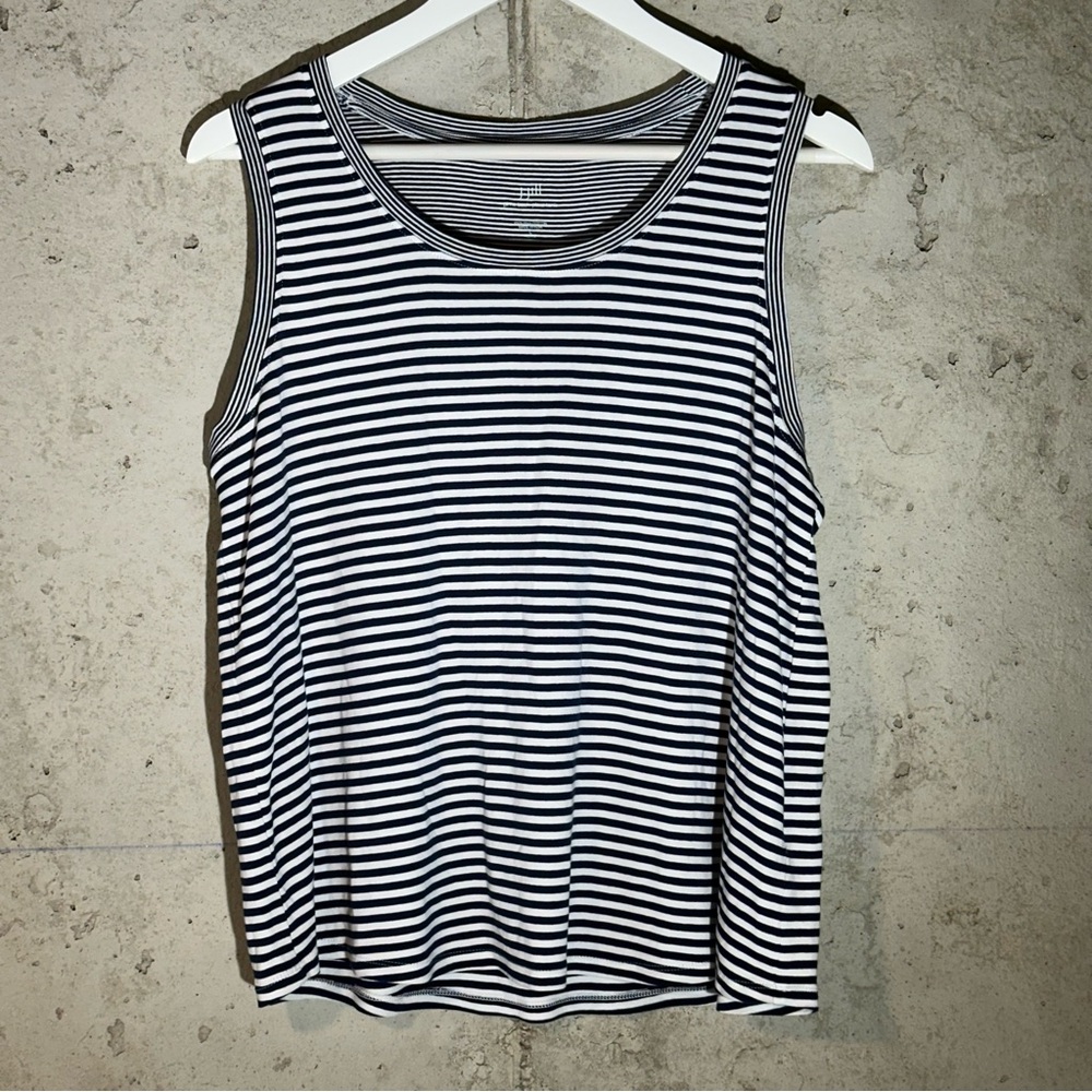 J.Jill Black and White Striped Tank Top